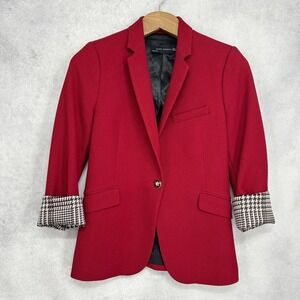 Zara Red Waffle Knit Single Button Blazer Pattern Lined Cuffs Women's Size XS
